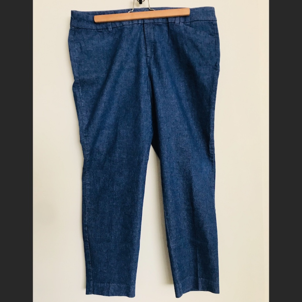 Medium blue Old Navy jeans like mid-rise thin dress pants cotton + linen mix